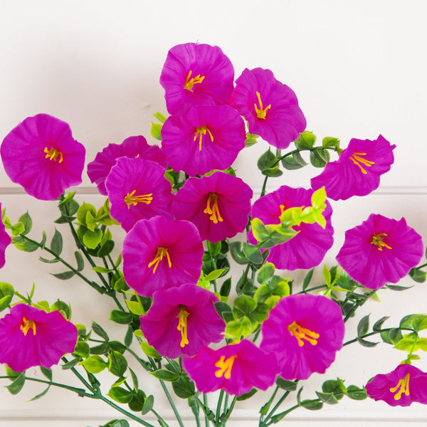 14" UV Resistant Artificial Morning Glory Bush (Indoor/Outdoor) - Set of 12