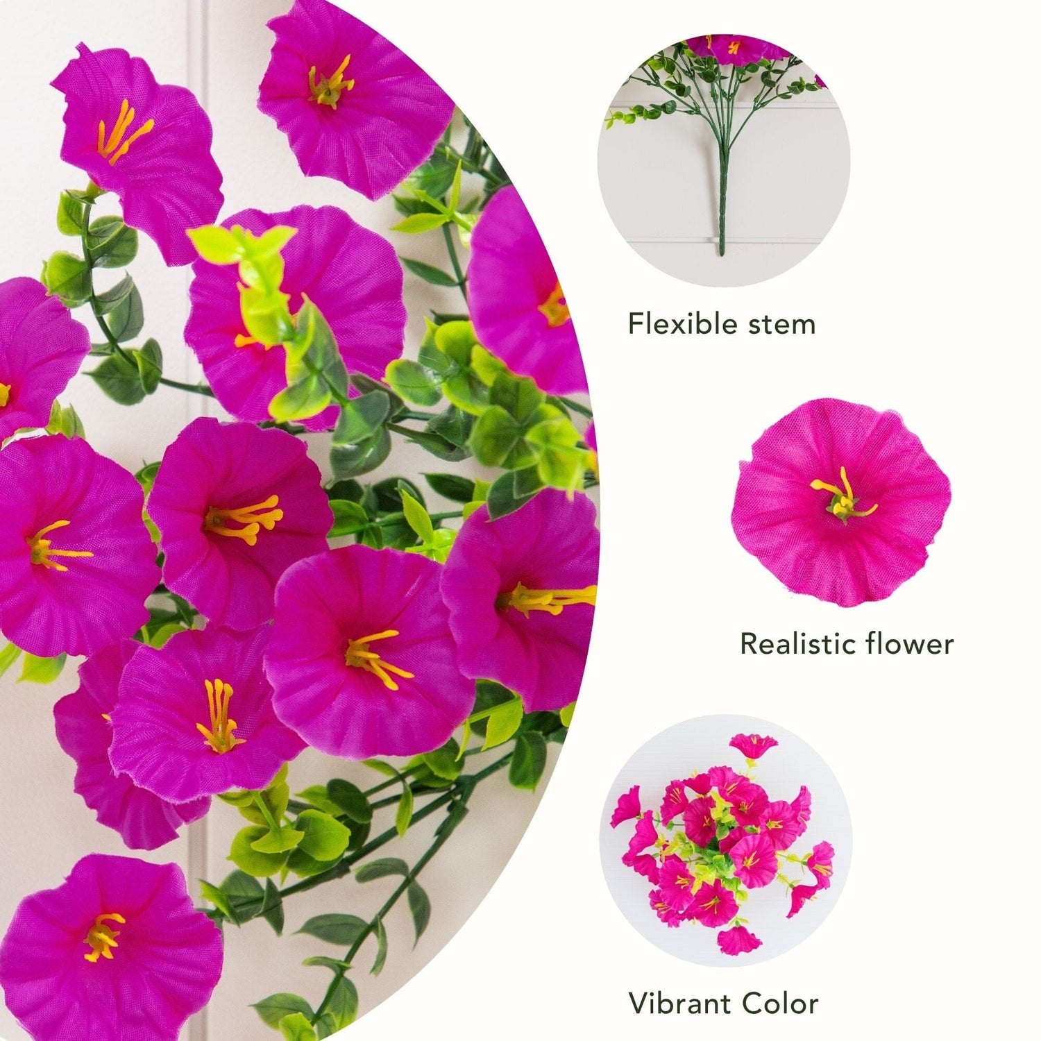 14" UV Resistant Artificial Morning Glory Bush (Indoor/Outdoor) - Set of 12