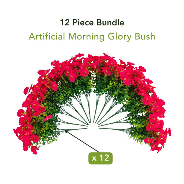 14" UV Resistant Artificial Morning Glory Bush (Indoor/Outdoor) - Set of 12