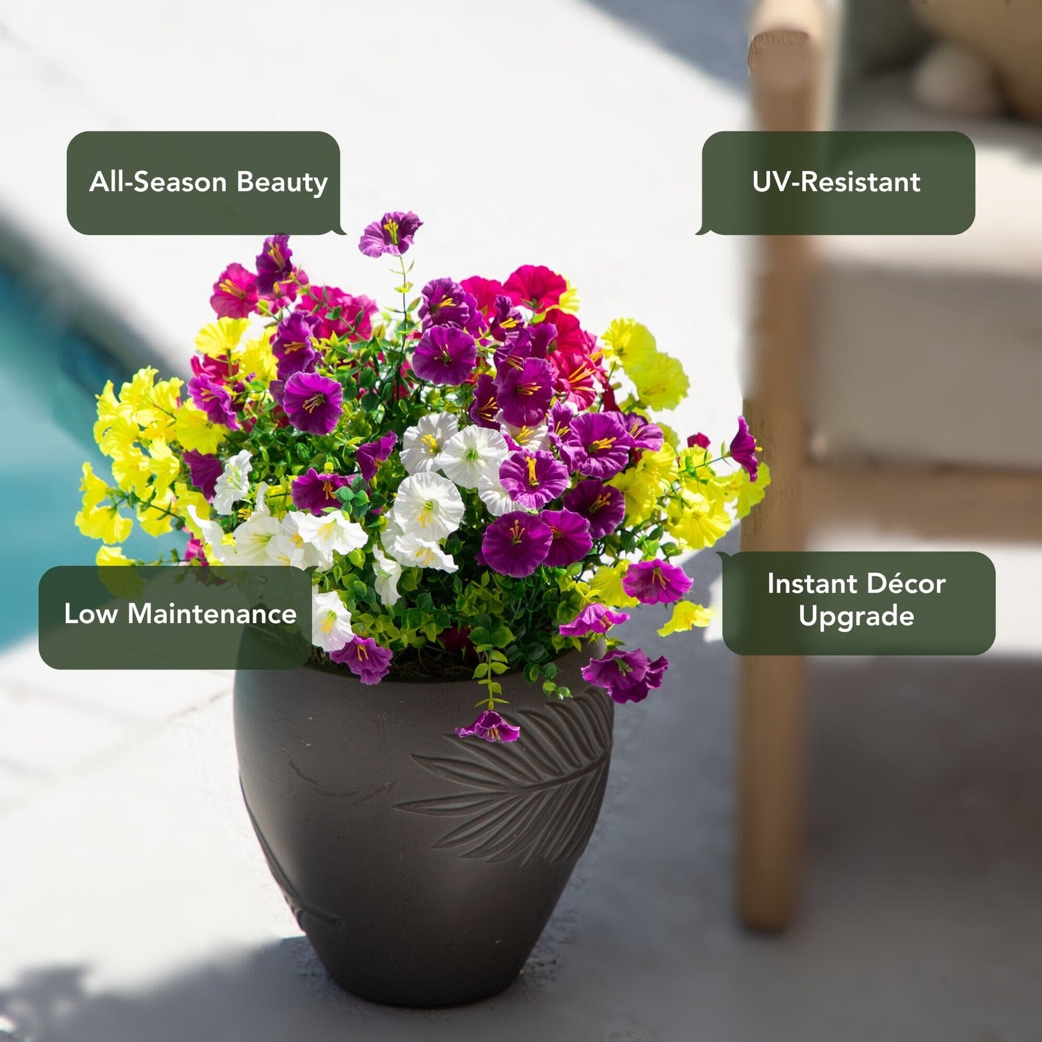 14" UV Resistant Artificial Morning Glory Bush (Indoor/Outdoor) - Set of 12