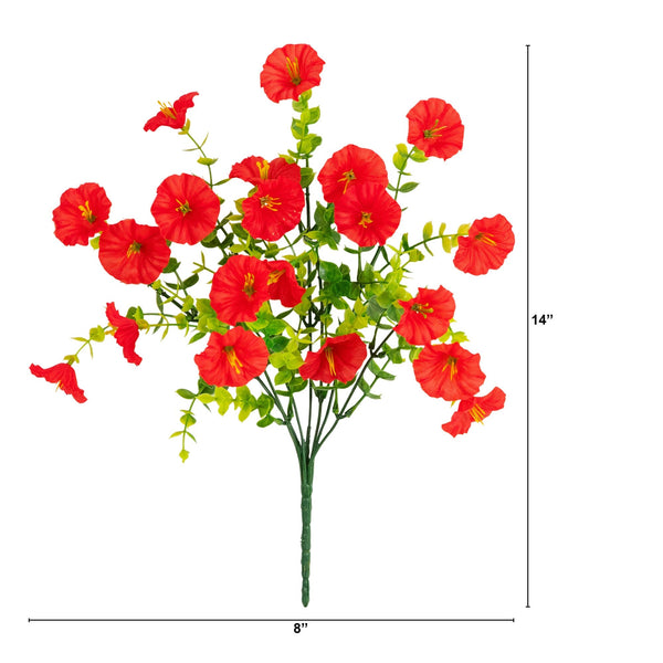 14" UV Resistant Artificial Morning Glory Bush (Indoor/Outdoor) - Set of 12