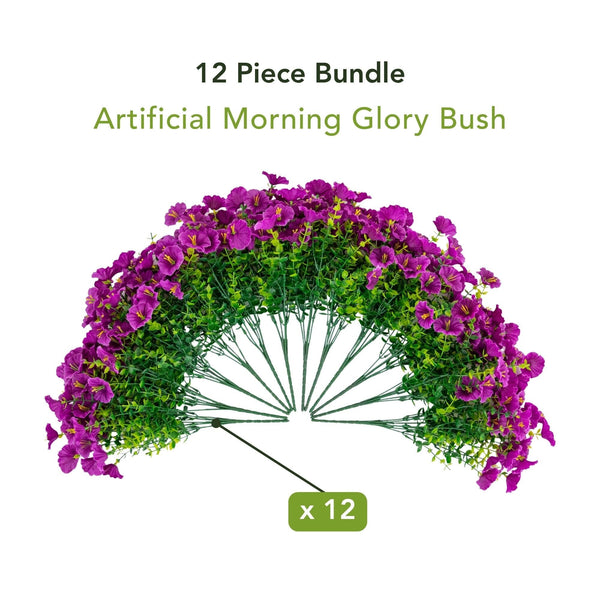 14" UV Resistant Artificial Morning Glory Bush (Indoor/Outdoor) - Set of 12