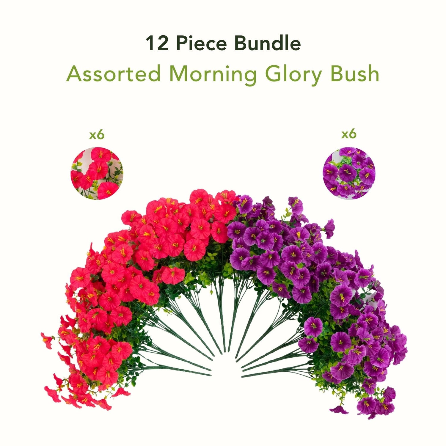 14" UV Resistant Artificial Morning Glory Bush (Indoor/Outdoor) - Set of 12
