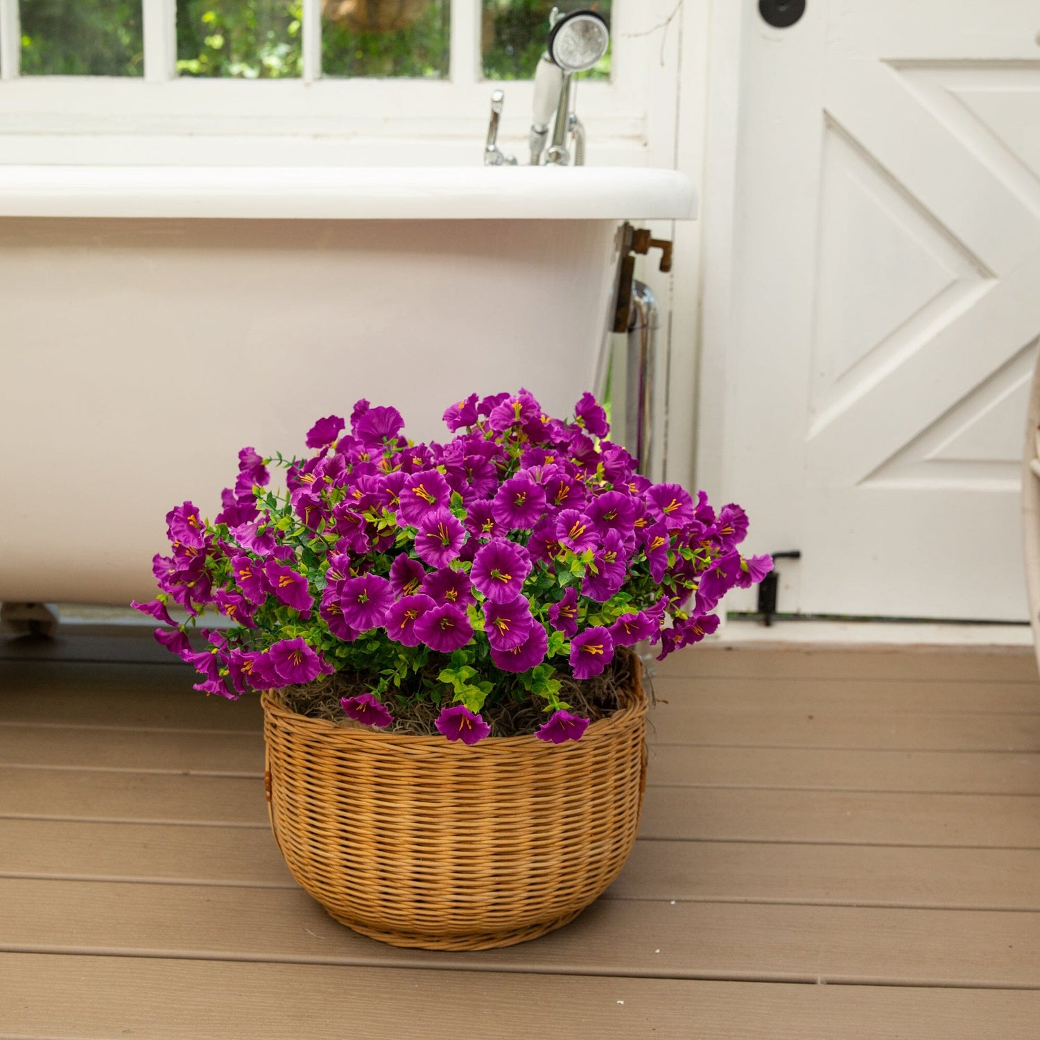 14" UV Resistant Artificial Morning Glory Bush (Indoor/Outdoor) - Set of 12