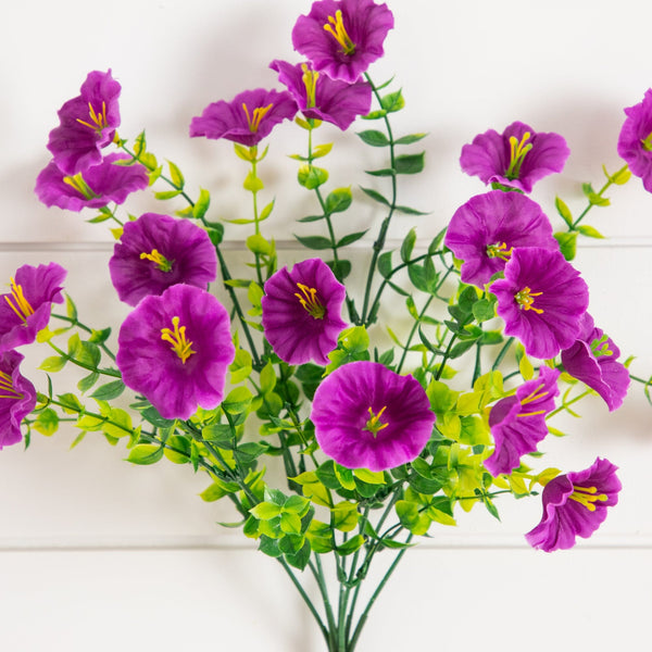 14" UV Resistant Artificial Morning Glory Bush (Indoor/Outdoor) - Set of 12