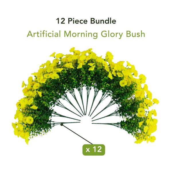 14" UV Resistant Artificial Morning Glory Bush (Indoor/Outdoor) - Set of 12