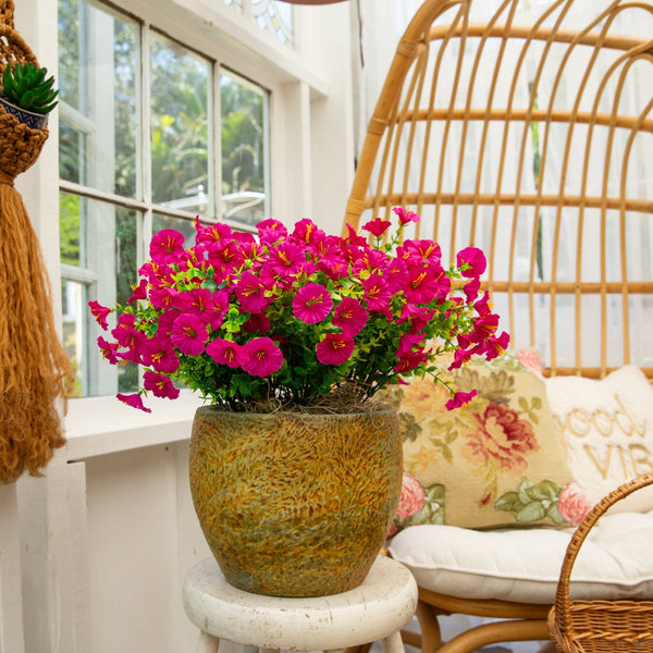 14" UV Resistant Artificial Morning Glory Bush (Indoor/Outdoor) - Set of 12