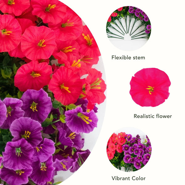 14" UV Resistant Artificial Morning Glory Bush (Indoor/Outdoor) - Set of 12