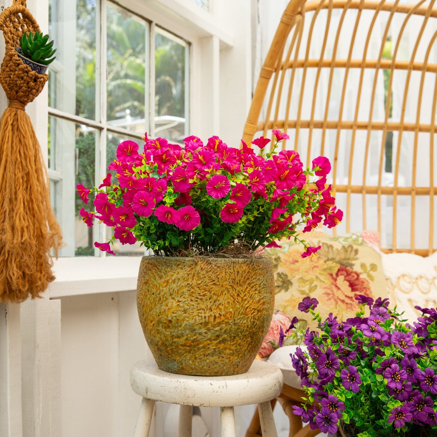 14" UV Resistant Artificial Morning Glory Bush (Indoor/Outdoor) - Set of 12