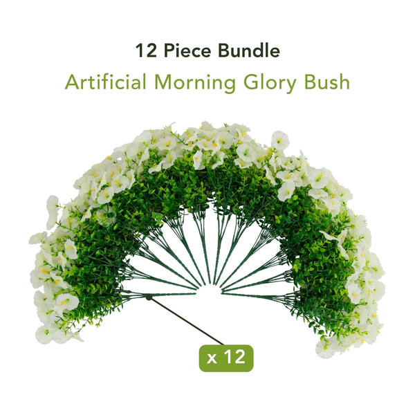 14" UV Resistant Artificial Morning Glory Bush (Indoor/Outdoor) - Set of 12