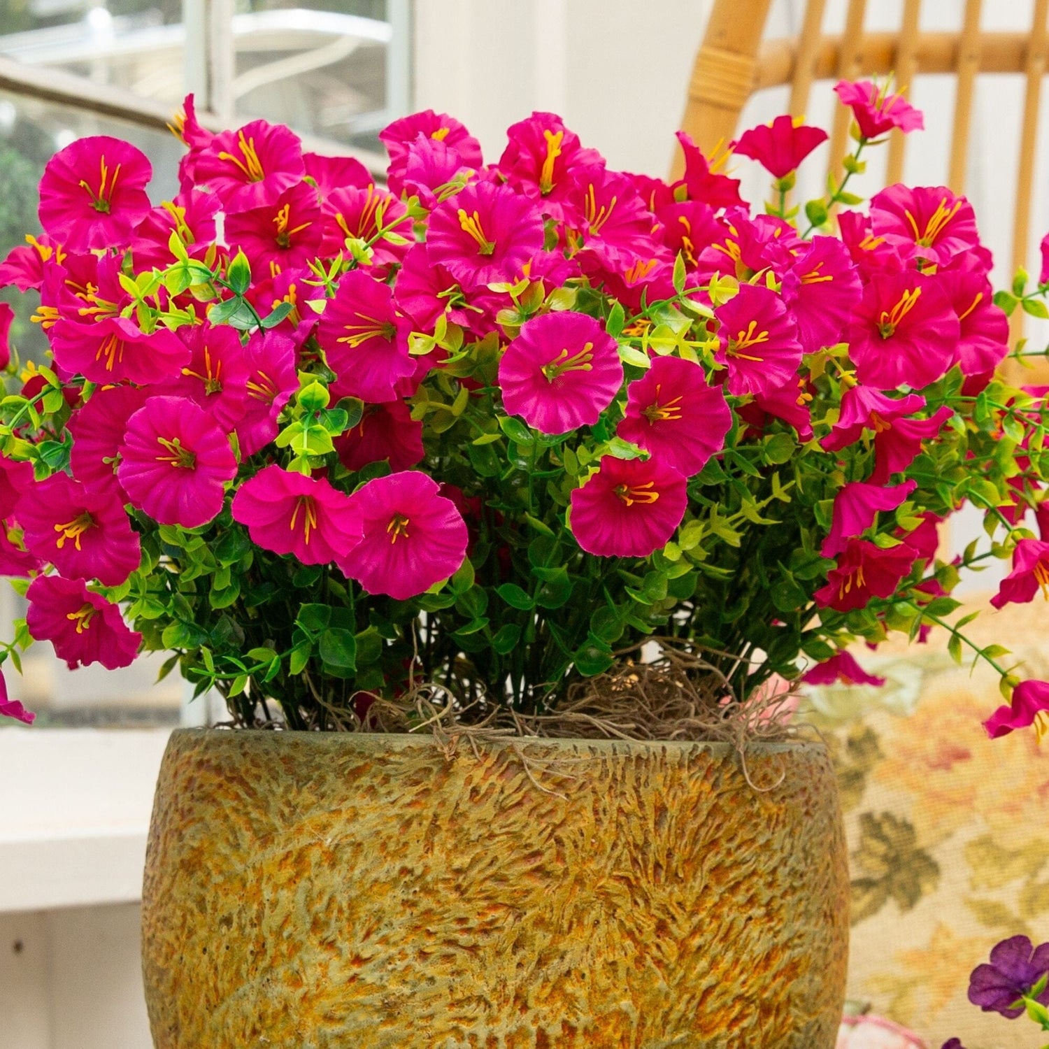 14" UV Resistant Artificial Morning Glory Bush (Indoor/Outdoor) - Set of 12