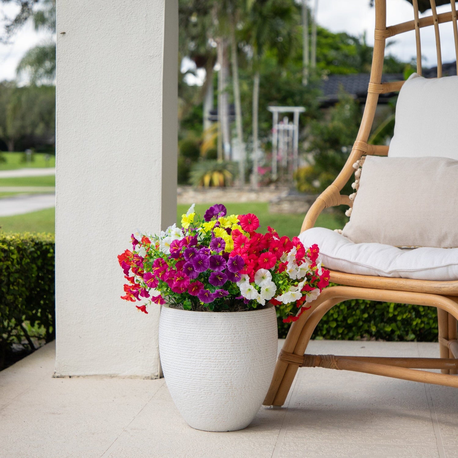 14" UV Resistant Artificial Morning Glory Bush (Indoor/Outdoor) - Set of 12