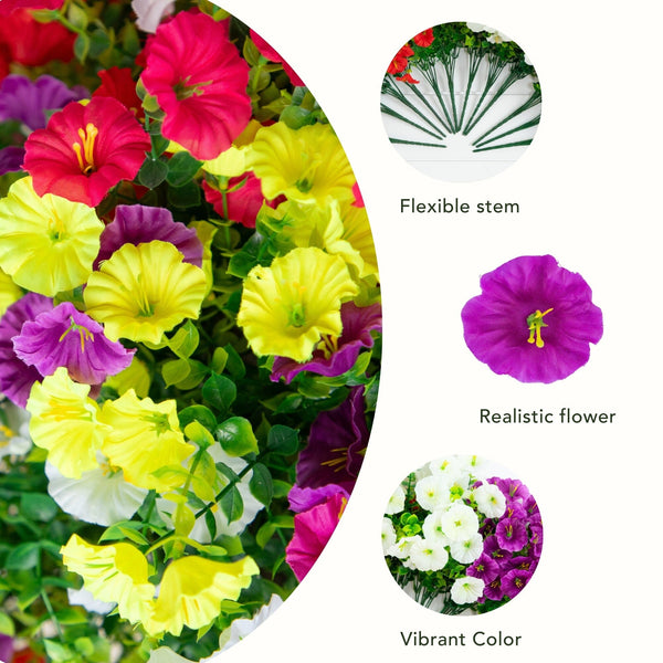 14" UV Resistant Artificial Morning Glory Bush (Indoor/Outdoor) - Set of 12