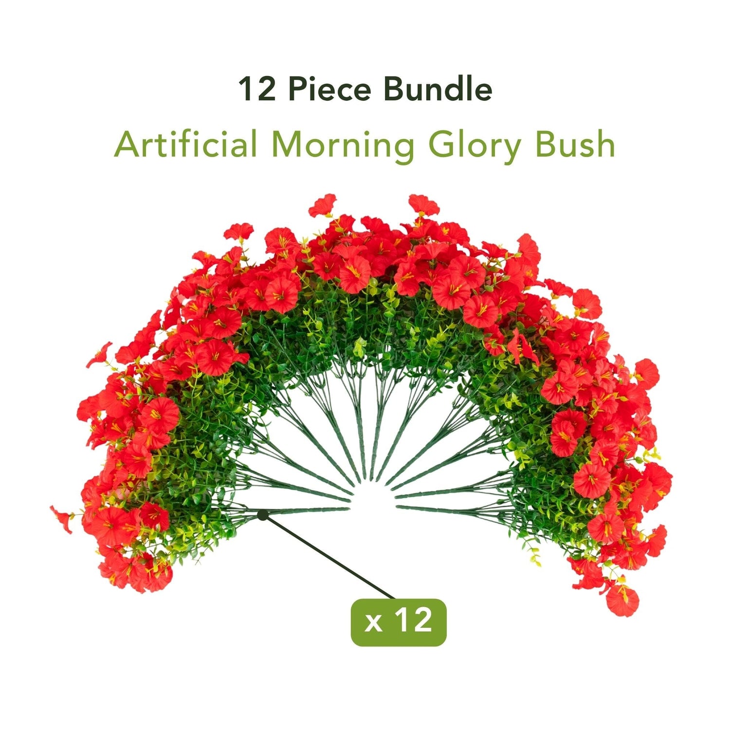 14" UV Resistant Artificial Morning Glory Bush (Indoor/Outdoor) - Set of 12