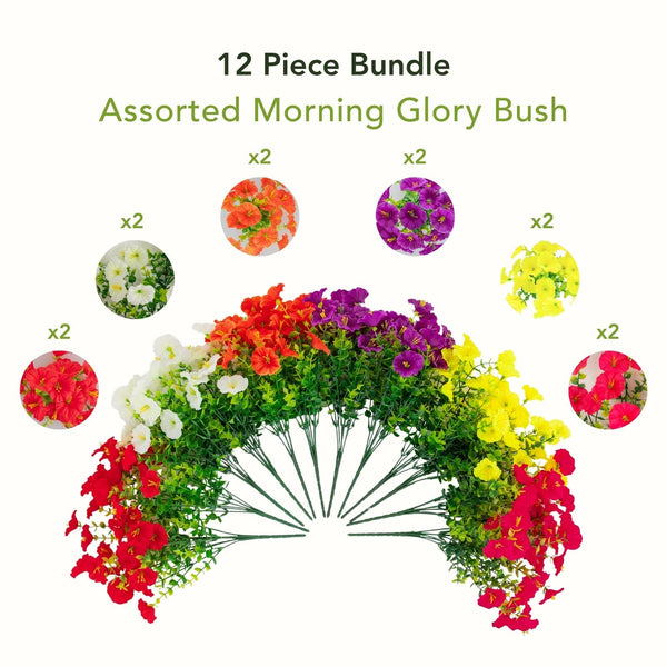14" UV Resistant Artificial Morning Glory Bush (Indoor/Outdoor) - Set of 12