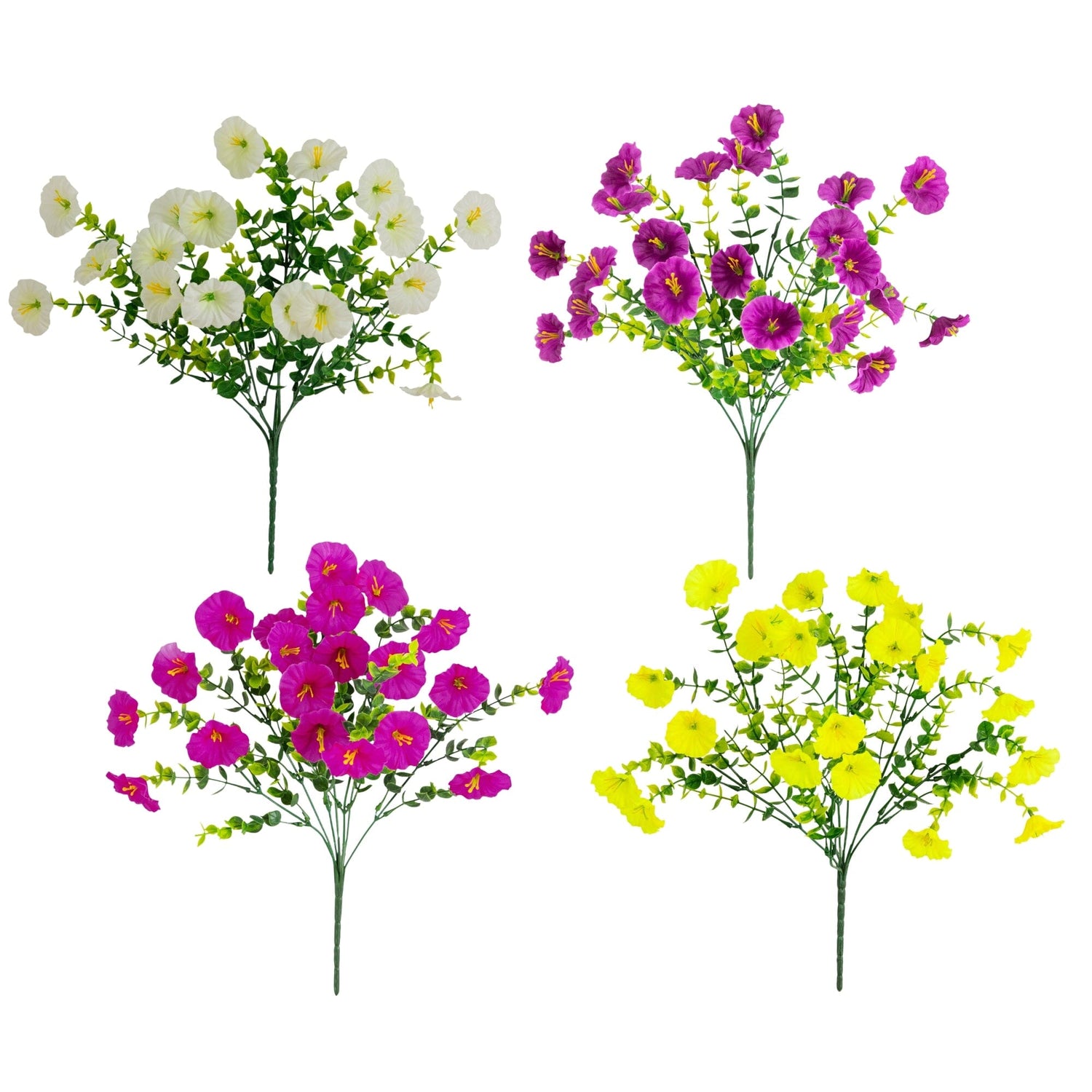 14" UV Resistant Artificial Morning Glory Bush (Indoor/Outdoor) - Set of 12