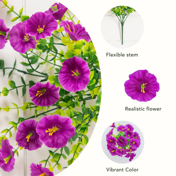 14" UV Resistant Artificial Morning Glory Bush (Indoor/Outdoor) - Set of 12