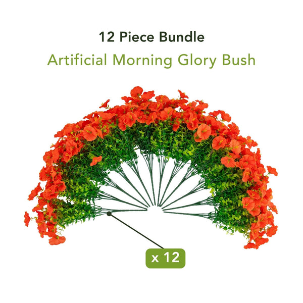 14" UV Resistant Artificial Morning Glory Bush (Indoor/Outdoor) - Set of 12