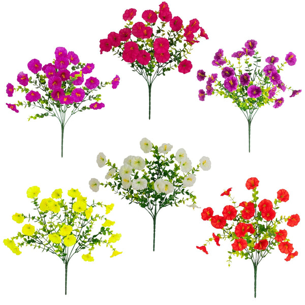 14" UV Resistant Artificial Morning Glory Bush (Indoor/Outdoor) - Set of 12