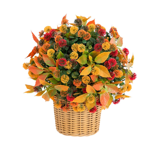14” UV Resistant Autumn Artificial Mixed Fall Mum in Wicker Basket (Indoor/Outdoor)
