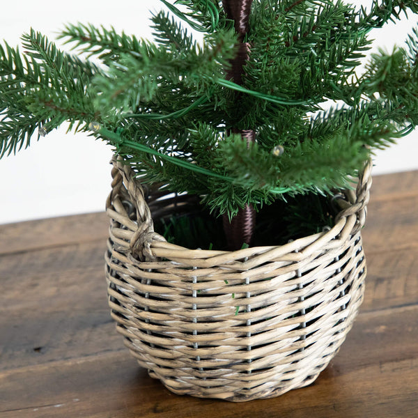 1.5' Pre-Lit Artificial Mini Christmas Tree in Basket with 20 Warm White LED Lights