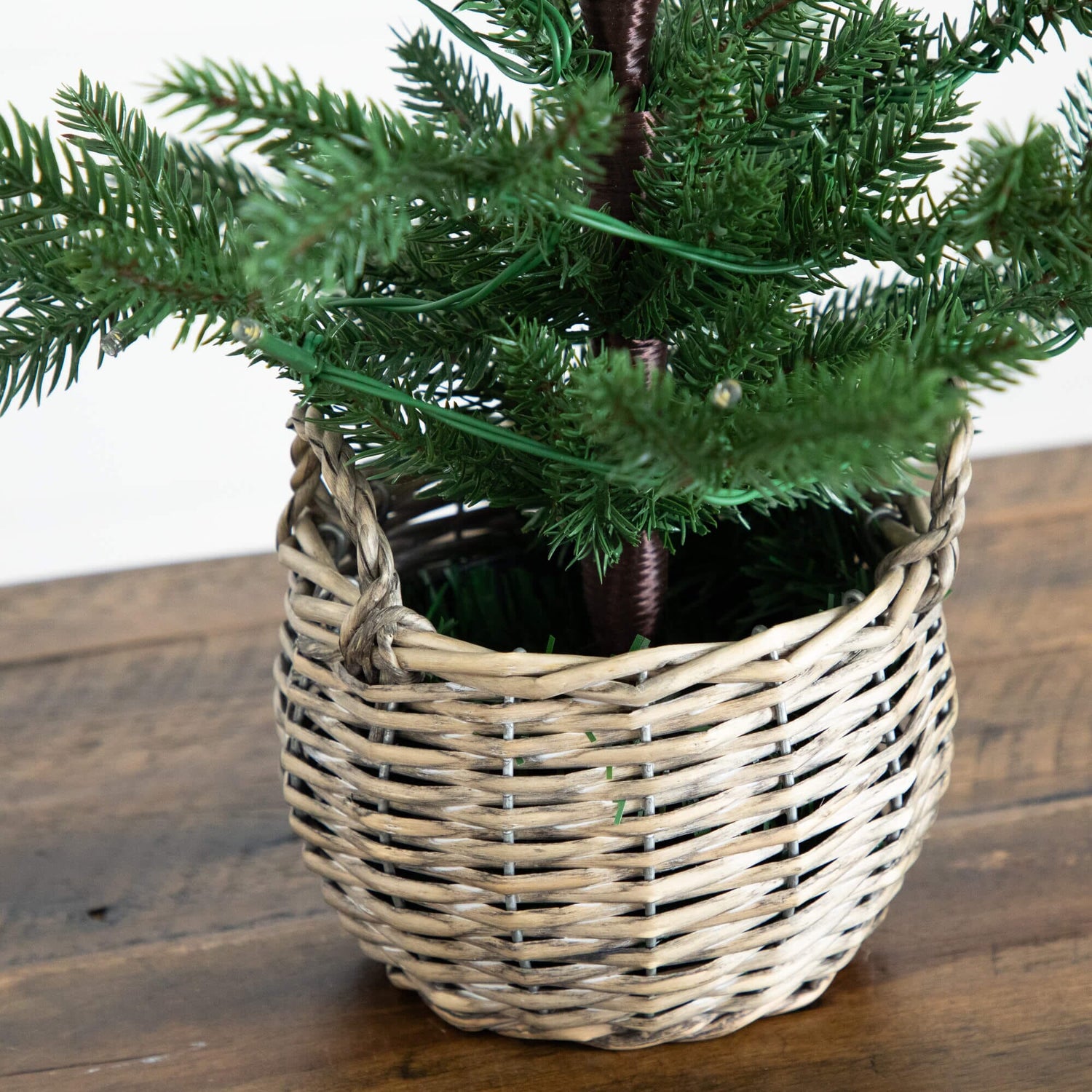 1.5' Pre-Lit Artificial Mini Christmas Tree in Basket with 20 Warm White LED Lights