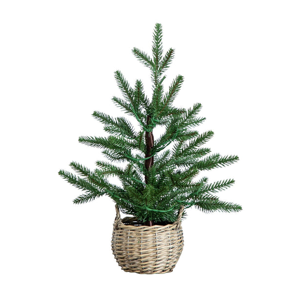 1.5' Pre-Lit Artificial Mini Christmas Tree in Basket with 20 Warm White LED Lights