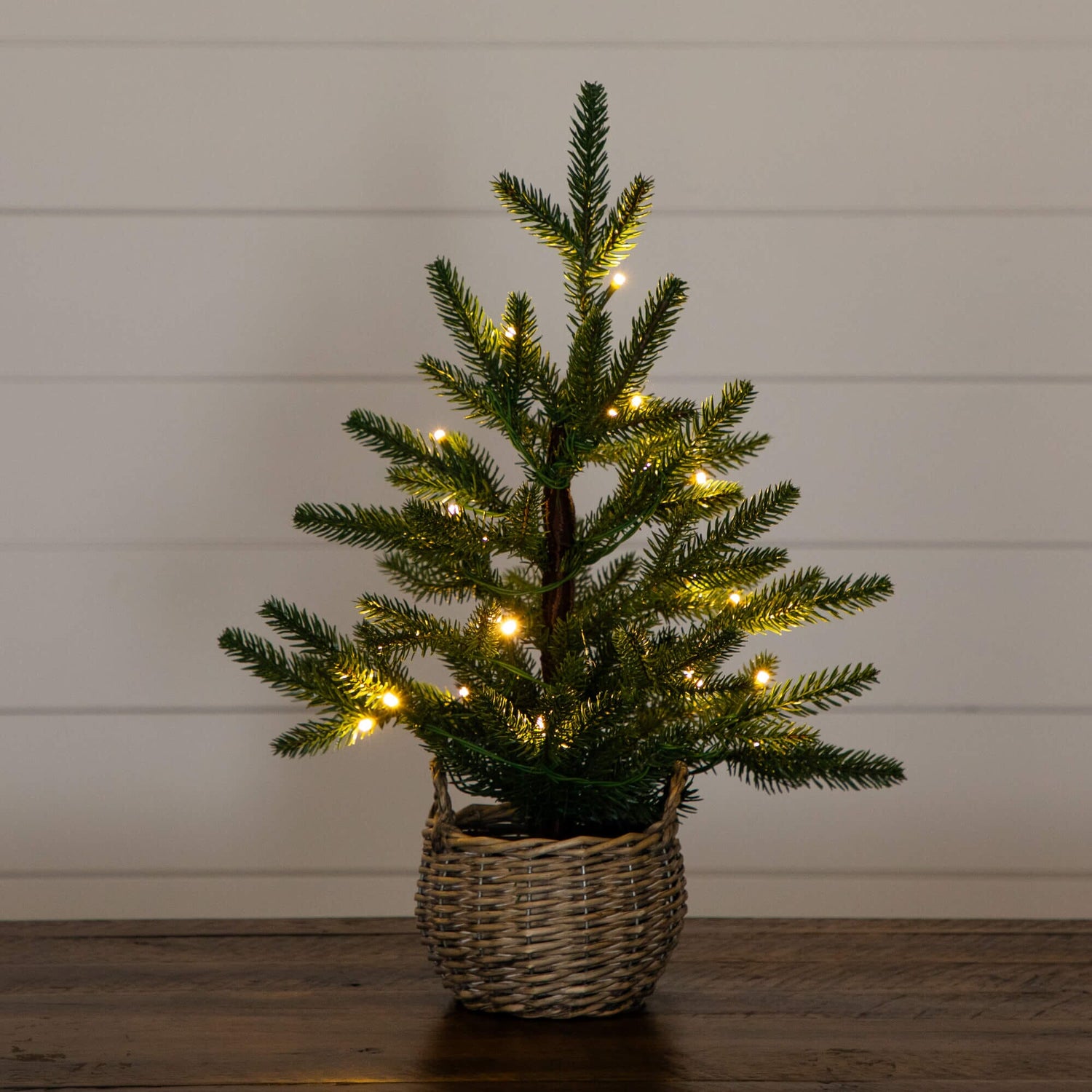 1.5' Pre-Lit Artificial Mini Christmas Tree in Basket with 20 Warm White LED Lights