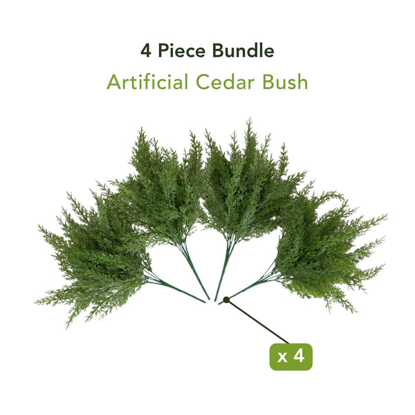 15” UV Resistant Artificial Cedar Bush (Indoor/Outdoor) - Set of 4