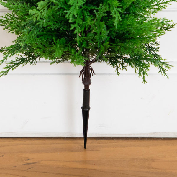 15” UV Resistant Artificial Cedar Bush with Integrated Ground Stake (Indoor/Outdoor) - Set of 2