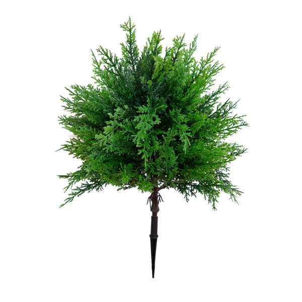 15” UV Resistant Artificial Cedar Bush with Integrated Ground Stake (Indoor/Outdoor) - Set of 2