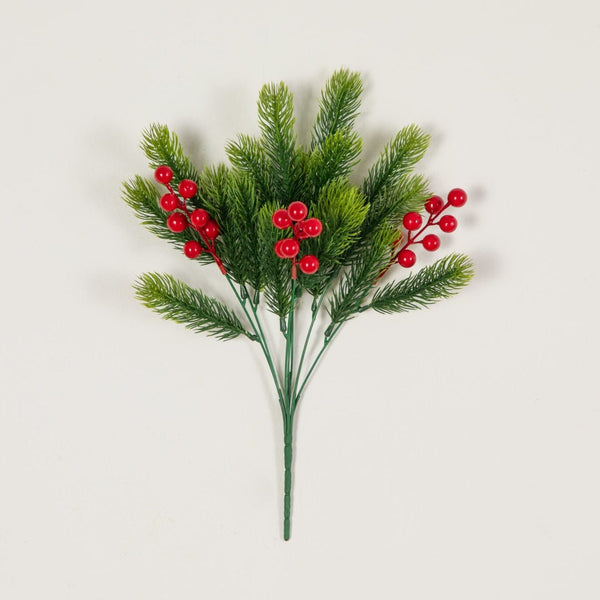 15” UV Resistant Artificial Christmas Pine and Berries Bush (Indoor/Outdoor) - Set of 3