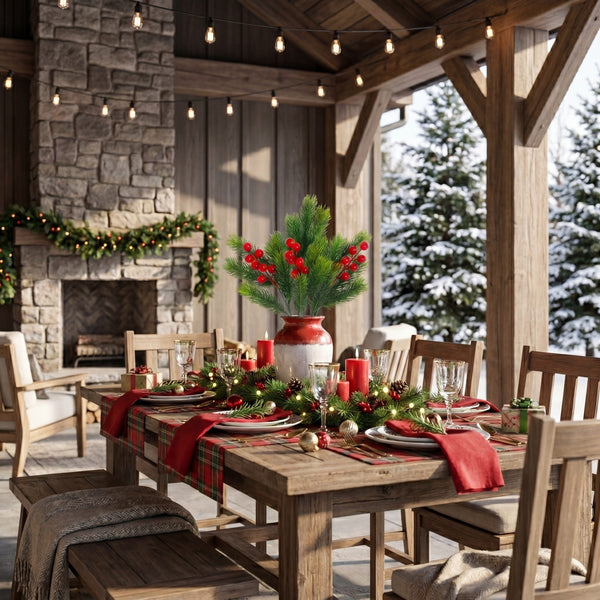 15” UV Resistant Artificial Christmas Pine and Berries Bush (Indoor/Outdoor) - Set of 3