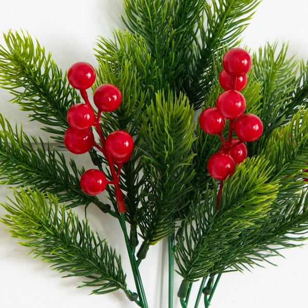 15” UV Resistant Artificial Christmas Pine and Berries Bush (Indoor/Outdoor) - Set of 3