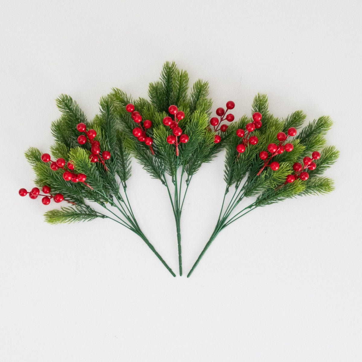 15” UV Resistant Artificial Christmas Pine and Berries Bush (Indoor/Outdoor) - Set of 3