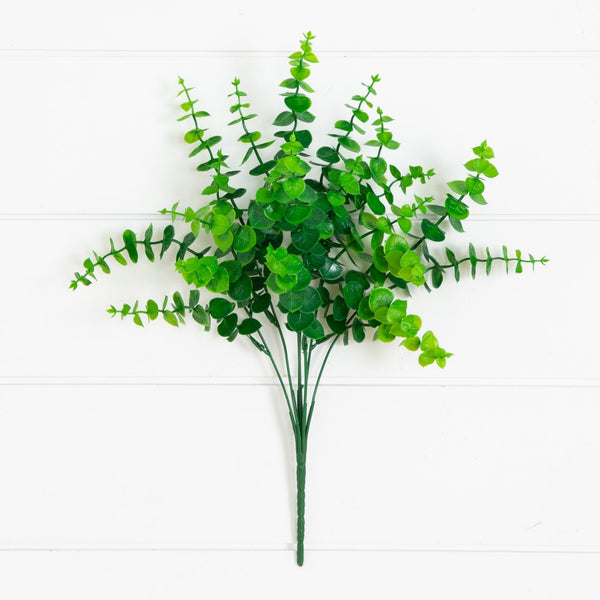 15” UV Resistant Artificial Eucalyptus Bush (Indoor/Outdoor) - Set of 4