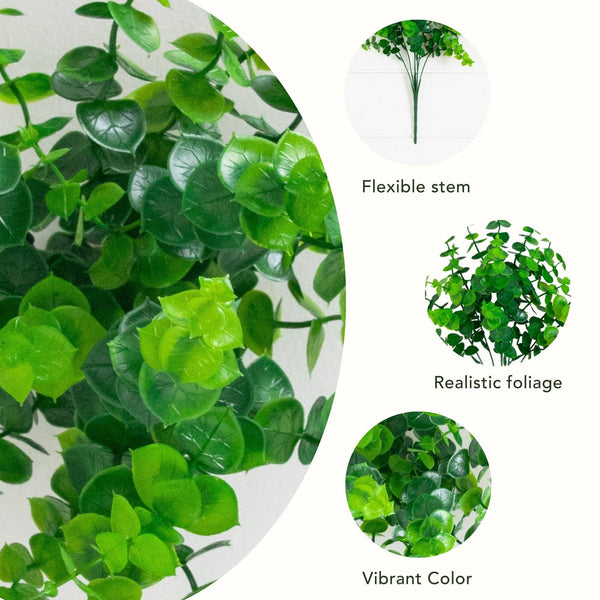 15” UV Resistant Artificial Eucalyptus Bush (Indoor/Outdoor) - Set of 4