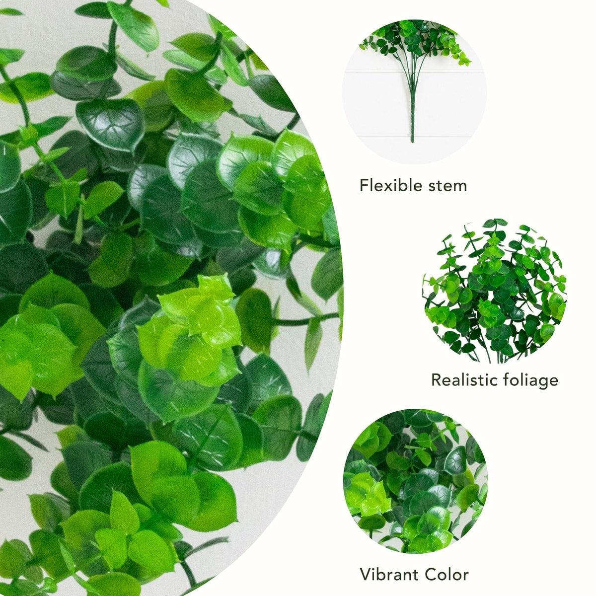 15” UV Resistant Artificial Eucalyptus Bush (Indoor/Outdoor) - Set of 4
