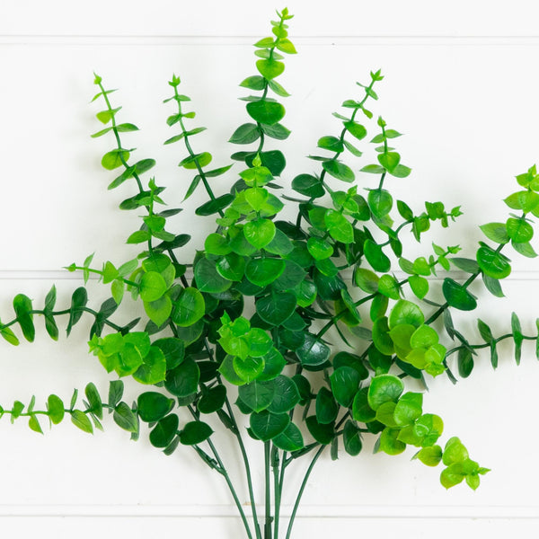 15” UV Resistant Artificial Eucalyptus Bush (Indoor/Outdoor) - Set of 4