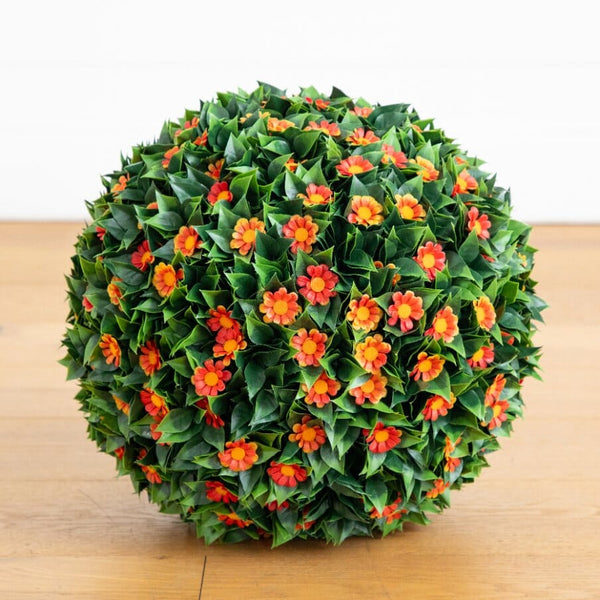 15” UV Resistant Artificial Flowering Daisy Boxwood Ball (Indoor/Outdoor)