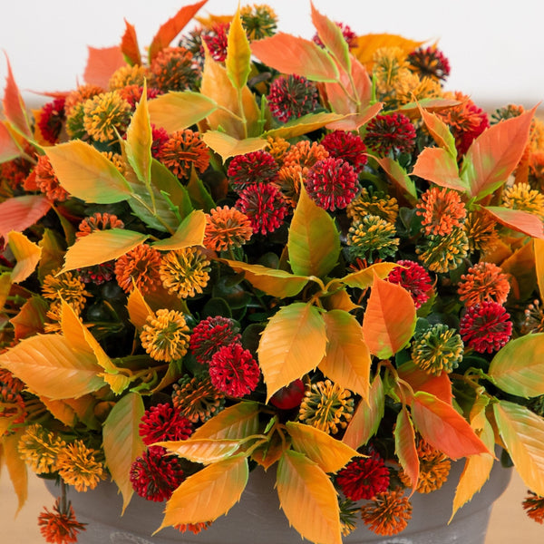 15.5” UV Resistant Autumn Artificial Mixed Fall Mum in Decorative Gray Planter (Indoor/Outdoor)