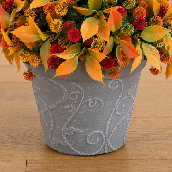15.5” UV Resistant Autumn Artificial Mixed Fall Mum in Decorative Gray Planter (Indoor/Outdoor)