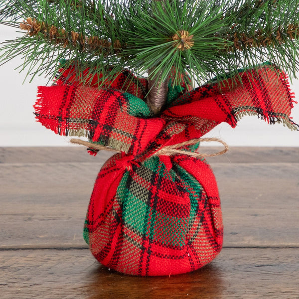 16” Artificial Christmas Tree with Tartan Plaid Flannel Wrapped Base