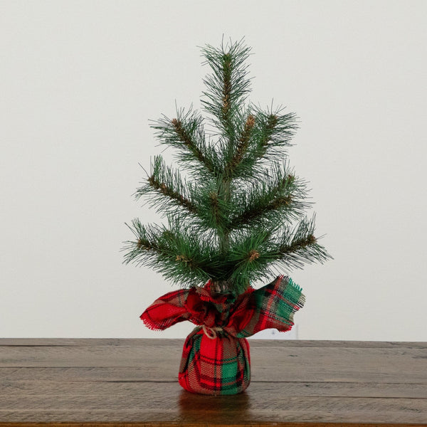 16” Artificial Christmas Tree with Tartan Plaid Flannel Wrapped Base