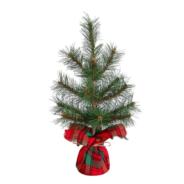 16” Artificial Christmas Tree with Tartan Plaid Flannel Wrapped Base