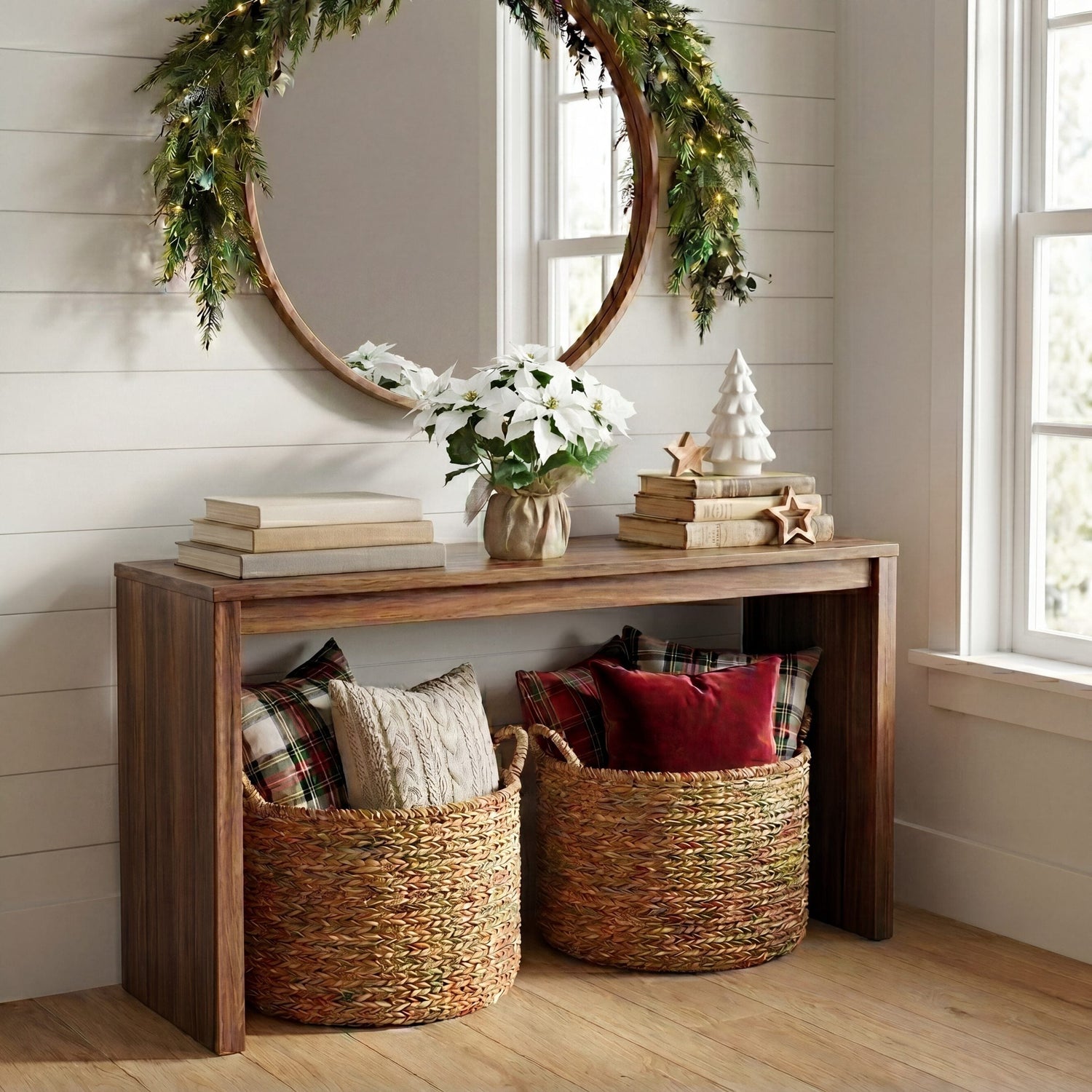 16" Artificial Poinsettia Arrangement in Burlap Planter