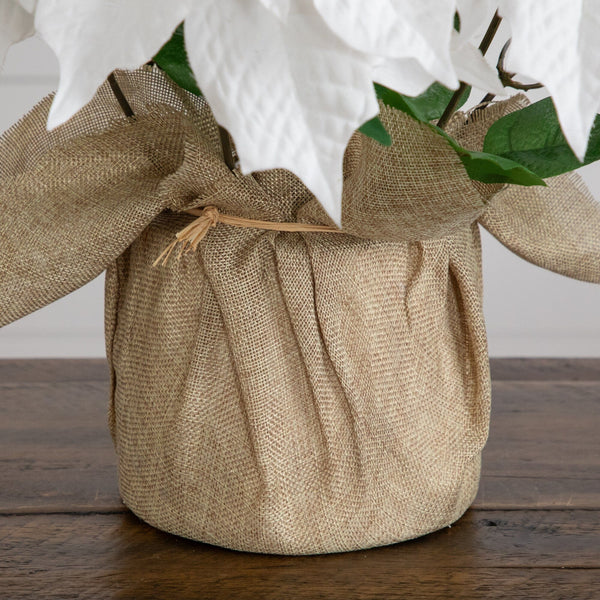 16" Artificial Poinsettia Arrangement in Burlap Planter