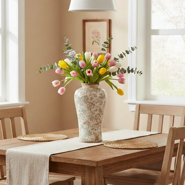 16” Tuscan Ceramic Floral Scroll Urn Vase