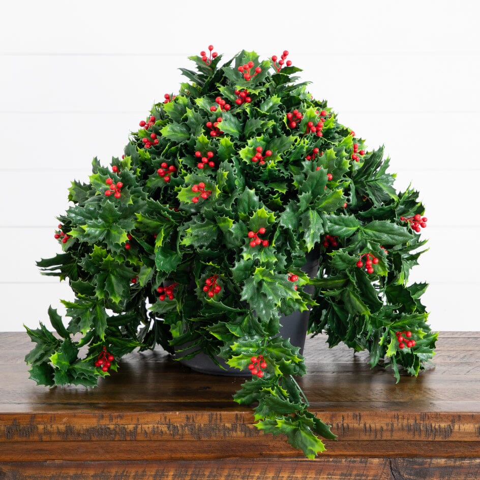 red berry christmas plant 16” UV Resistant Artificial Holly Berry Christmas Plant (Indoor/Outdoo –  Nearly Natural