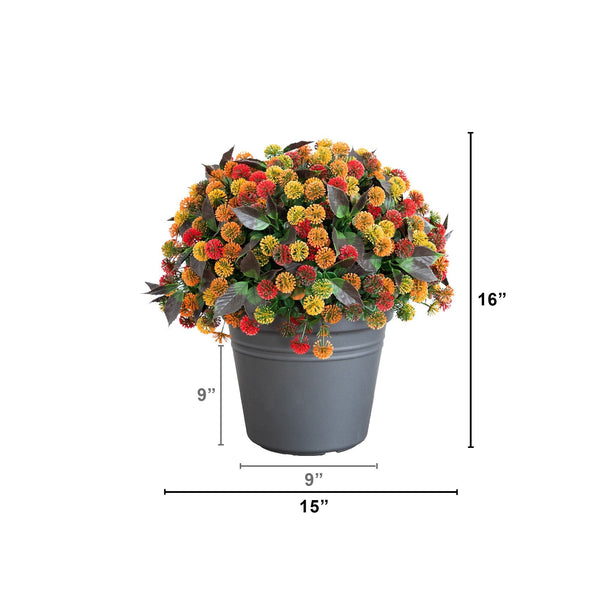 16” UV Resistant Autumn Artificial Mixed Fall Mum Plant in Pot (Indoor/Outdoor)